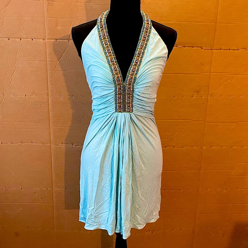 Sky Blue Embellished Halter Sundress